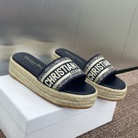 Christian Dior Dway Platform Slides Women Cotton Navy Blue