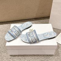 Christian Dior Dway Slides Women Cotton and D-Butterfly Paisley Motif Blue