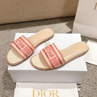 Christian Dior Dway Slides Women Raffia Beige/Pink