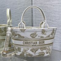 Christian Dior Hat Basket Bag In Butterfly Zodiac Motif Canvas White/Gold