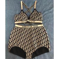 Christian Dior J'Adior High Waisted Crisscross Bikini Women Oblique Motif Lycra Black