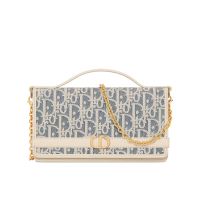 Dior 30 Montaigne Cigale Chain Pouch In Oblique Chambray Raffia Blue