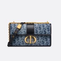 Dior 30 Montaigne East-West Bag With Chain In Oblique Motif Denim Blue