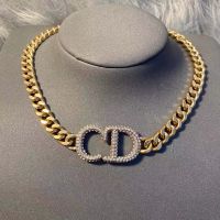 Dior Clair D Lune Choker Antique Metal with CD Signature Embellished Crystals Gold