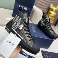 Dior B23 High-Top Sneakers Unisex Oblique Canvas with Calfskin Black