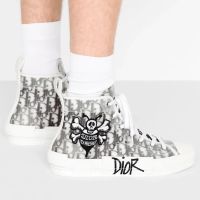 Dior B23 High-Top Sneakers Unisex Shawn Bee Oblique Canvas White
