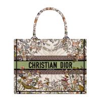 Dior Book Tote In 4 Saisons Printemps Soleil Motif Canvas White/Green
