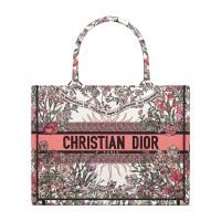 Dior Book Tote In 4 Saisons Printemps Soleil Motif Canvas White/Pink