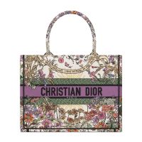 Dior Book Tote In 4 Saisons Printemps Soleil Motif Canvas White/Purple