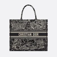 Dior Book Tote In Around the World Motif Canvas Black