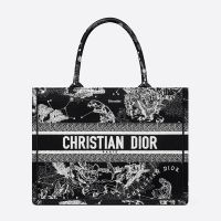 Dior Book Tote In Toile de Jouy Zodiac Motif Canvas Black
