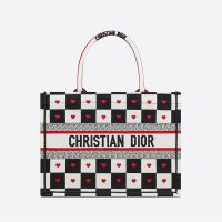 Dior Book Tote Dioramour D-Chess Heart Embroidery Black/White