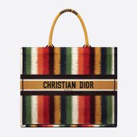Dior Book Tote D-Stripes Motif Canvas Multicolor