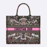 Dior Book Tote In Flowers Around the World Motif Canvas Black