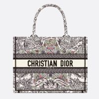 Dior Book Tote In Flowers Around the World Motif Canvas White