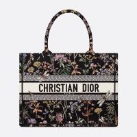 Dior Book Tote In Herbarium Motif Canvas Black