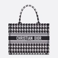Dior Book Tote In Macro Houndstooth Motif Canvas Black