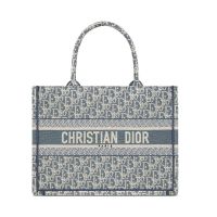 Dior Book Tote In Oblique Chambray-Effect Embroidery Blue