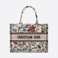 Dior Book Tote In Rosa Mutabilis Motif Canvas White