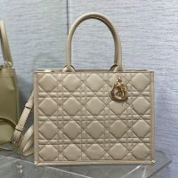 Dior Book Tote with Strap In Macrocannage Calfskin Khaki