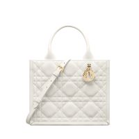 Dior Book Tote with Strap In Macrocannage Calfskin White