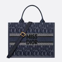 Dior Book Tote with Strap In Miss Dior Allover Motif Denim and Calfskin Blue