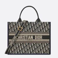 Dior Book Tote with Strap In Oblique Motif Canvas and Calfskin Blue