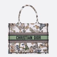 Dior Book Tote In Toile de Jouy Mexico Motif Canvas White/Green