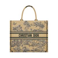 Dior Book Tote In Toile De Jouy Palms Embroidery Beige