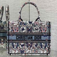 Dior Book Tote In Toile De Jouy Papillon Motif Canvas White