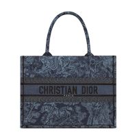 Dior Book Tote In Toile De Jouy Motif Denim Navy Blue