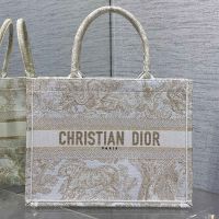 Dior Book Tote In Toile De Jouy Embroidery Gold