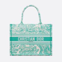 Dior Book Tote In Toile De Jouy Embroidery Green