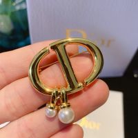 Dior CD Navy Brooch Metal with Resin Pearls Gold