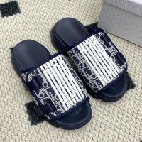 Dior D-Wander Slides Women Dior Graphique and Jacquard Technical Fabric Navy Blue