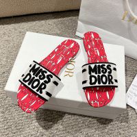 Dior Dway Slides Women Cotton and Miss Dior Allover Motif White/Red