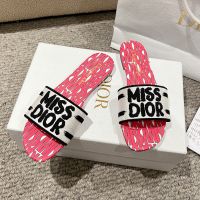 Dior Dway Slides Women Cotton and Miss Dior Allover Motif White/Rose
