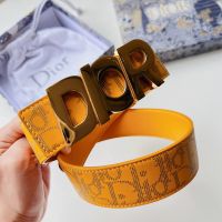 Dior Italic Buckle Reversible Belt Oblique Galaxy Leather Yellow