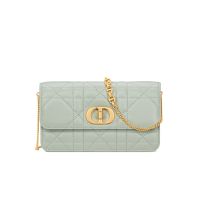 Dior Miss Caro Pouch with Chain In Macrocannage Lambskin Mint Green