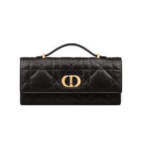 Dior Miss Caro Top Handle Pouch In Macrocannage Lambskin Black