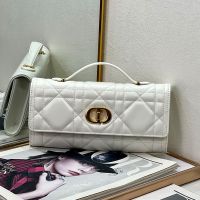Dior Miss Caro Top Handle Pouch In Macrocannage Lambskin White