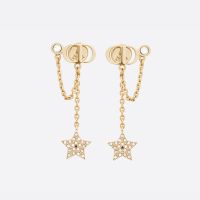 Dior Petit CD Earrings Metal with Crystals, Chains and Star Charms Embellished Crystals Gold