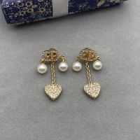 Dior Petit CD Earrings Metal with Resin Pearls, CD Signature and Heart Charms Embellished Crystals Gold