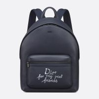 Dior Rider 2.0 Zipped Backpack In Grained Calfskin with White Print Navy Blue