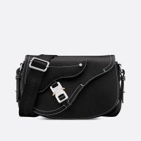 Dior Saddle Compact Messenger In Grained Calfskin Black