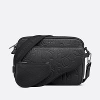 Dior Saddle Triple Pouch In Dior Signature Grained Calfskin Black