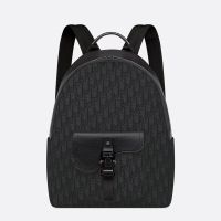 Dior Saddle Zip Backpack In Oblique Motif Canvas with Grained Calfskin Black