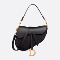 Dior Saddle Bag with Strap In Grained Calfskin Black
