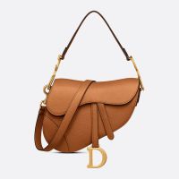 Dior Saddle Bag with Strap In Grained Calfskin Brown