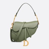 Dior Saddle Bag with Strap In Grained Calfskin Green
